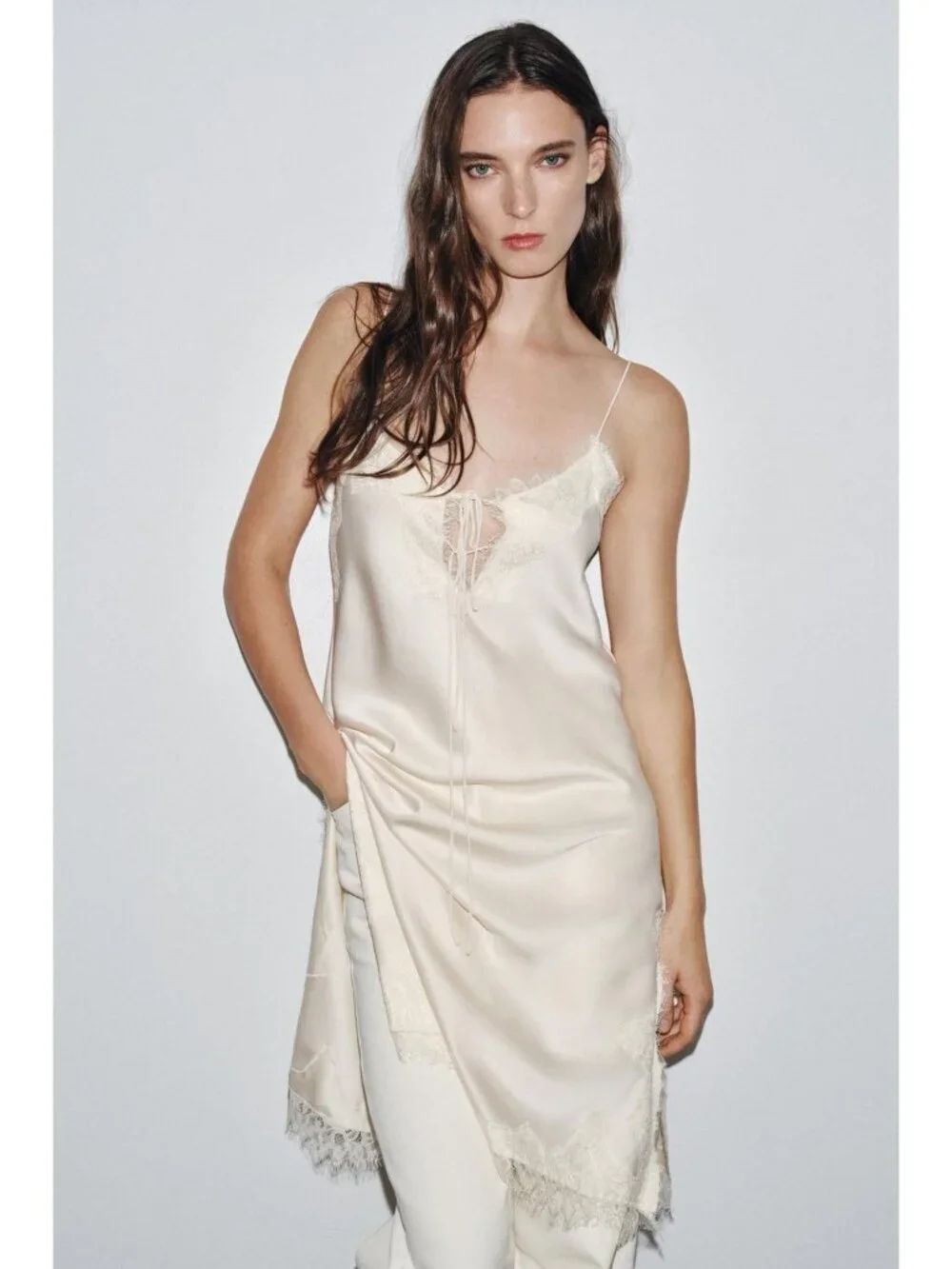 Zara ZW Womens Lace Slip Dress Small Beige ivory lingerie 5919/241 NWD